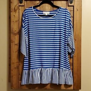 SUZANNE Betro Stripe Ruffled Hem Tunic M